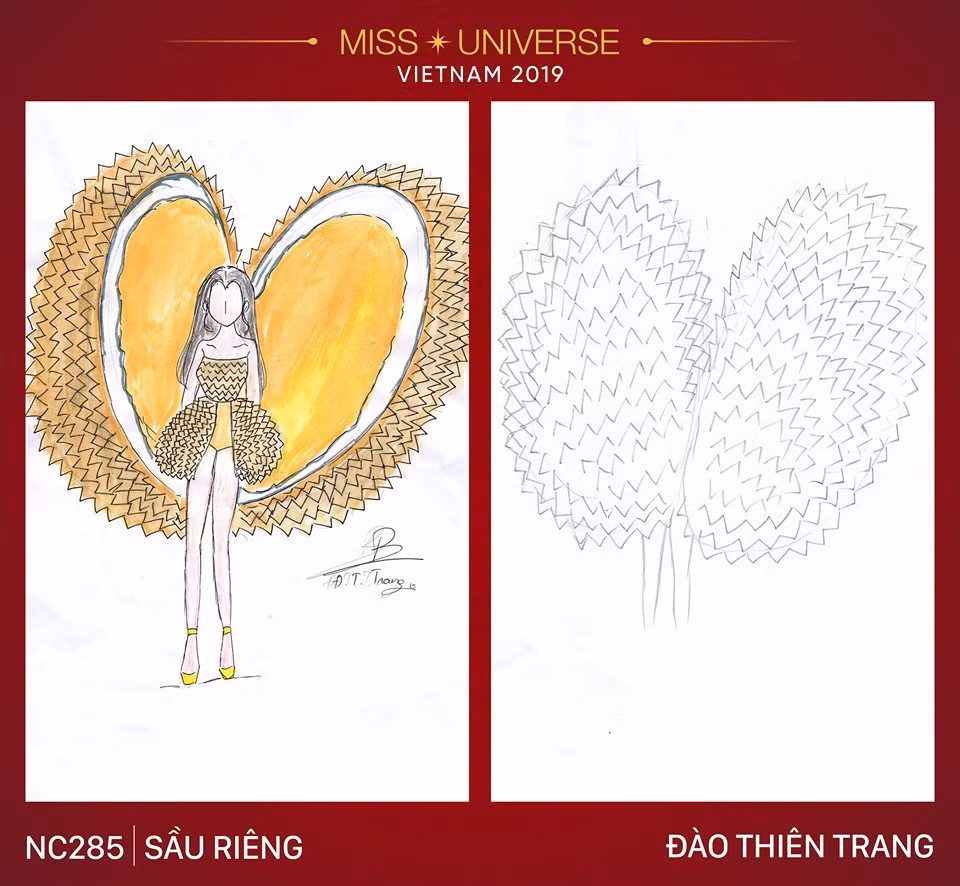 Bộ cánh lấy ý tưởng từ trái sầu riêng của nhà thiết kế Đào Thiên Trang.