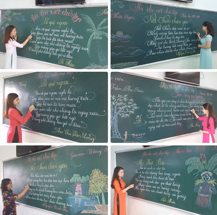 Mấy tuần trước, trên MXH loạt bài dự thi cuộc thi viết chữ đẹp của 18 cô giáo Quảng Trị khiến cộng đồng mạng chú ý và thích thú. Được vẽ nên bằng phấn, bảng, những con chữ uyển chuyển, như biết uốn lượn thực sự là điều mà không có bất cứ font chữ nào, máy móc nào có thể sánh bằng.