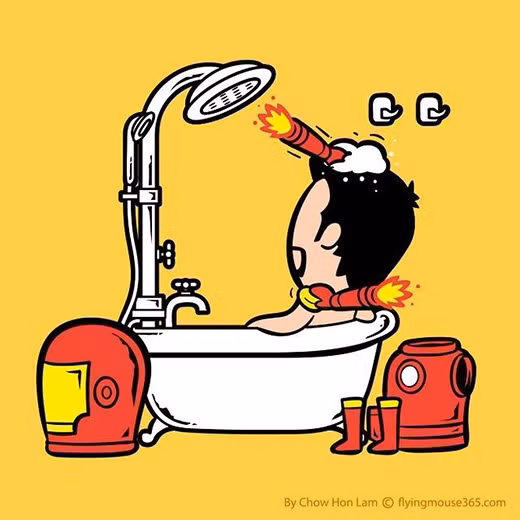 Người sắt sử dụng hai cánh tay phụ của mình để làm công việc gội đầu và kỳ người.