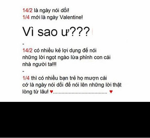 Nhiều người cho rằng, ngày Valentine và cá tháng tư nên đảo cho nhau để những người đang yêu sống thật với bản thân.