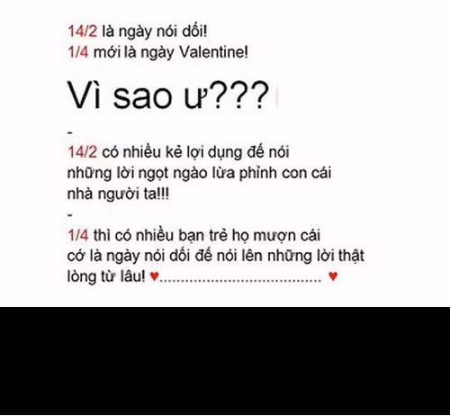 Nhiều người cho rằng, ngày Valentine và cá tháng tư nên đảo cho nhau để những người đang yêu sống thật với bản thân.