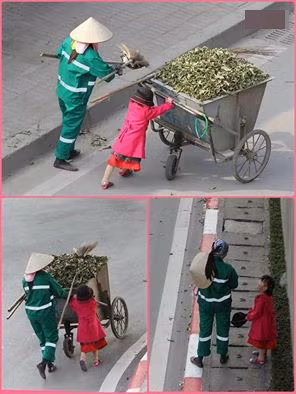 Ngoài những hình ảnh vui nhộn, thì Tết Bính Thân 2016 cũng chính kiến những hình ảnh vô cùng xúc động từ bộ ảnh một bé gái chừng 10 tuổi phải theo mẹ đi làm quét rác. Chứng kiến bức ảnh trên nhiều cư dân mạng đã không khỏi xúc động và bồi hồi chia sẻ những suy tư của mình.