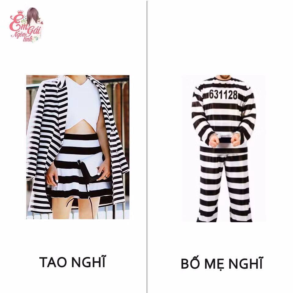 Thời trang kẻ sọc ngang đen trắng, bộ đồ mang hơi hướng thời trang tù nhân.