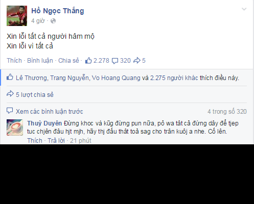 Còn với Ngọc Thắng, cầu thủ đã dẫn tới bàn thua đầu tiên của U23 Việt Nam trước U23 Myanmar đã gửi lời xin lỗi tới NHM.