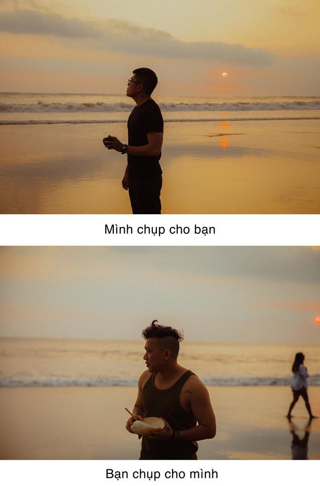 Đi kèm với những bức ảnh so sánh này là dòng trạng thái: "'Tình bạn tan vỡ nhanh nhất là khi rủ đứa bạn đi du lịch, mình chụp hình cho nó và nó chụp lại cho mình. Trao hết niềm tin, cuối cùng khi về nhận lại là những tấm hình nhìn chỉ muốn ôm mặt khóc. Mình chỉ ước con mắt nghệ thuật của mình giống như nó để hình của nó cũng giống như mình''.