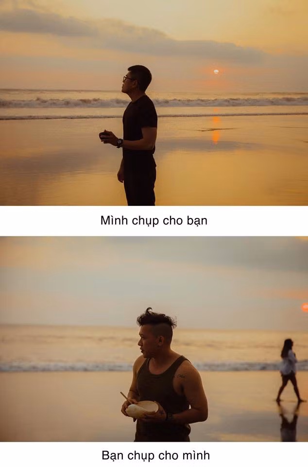 Đi kèm với những bức ảnh so sánh này là dòng trạng thái: "'Tình bạn tan vỡ nhanh nhất là khi rủ đứa bạn đi du lịch, mình chụp hình cho nó và nó chụp lại cho mình. Trao hết niềm tin, cuối cùng khi về nhận lại là những tấm hình nhìn chỉ muốn ôm mặt khóc. Mình chỉ ước con mắt nghệ thuật của mình giống như nó để hình của nó cũng giống như mình''.