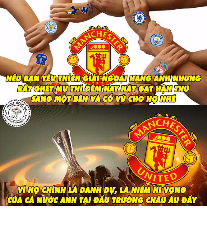 Bức ảnh chế M.U là niềm tự hào của cả nước Anh tại châu Âu được rất nhiều fan của đội chủ sân Old Trafford đăng tải sau khi họ bước lên ngôi vô địch Europa League.
