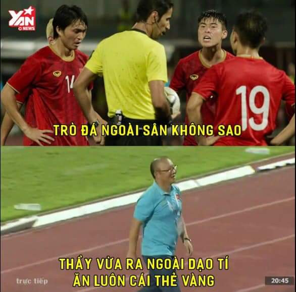 Để lý giải cho chiếc thẻ vàng HLV Park Hang-seo phải nhận, dân mạng chế ảnh thay lời giải thích hộ HLV trưởng đội tuyển Việt Nam.