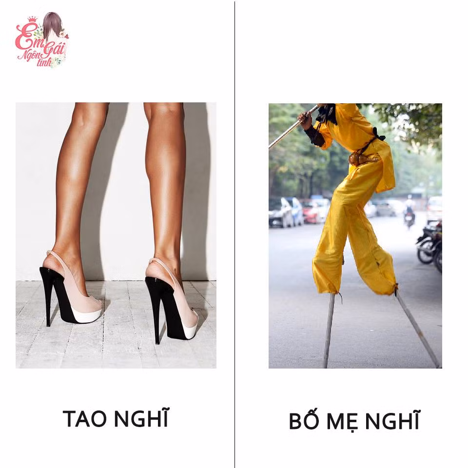 Đi guốc cao thì sẽ bị xem là đi cà kheo, đây là trường hợp không hiếm gặp khi bố mẹ bắt gặp cảnh con gái đang lênh khênh trên đôi gộc từ 7 cm đến 12 cm.