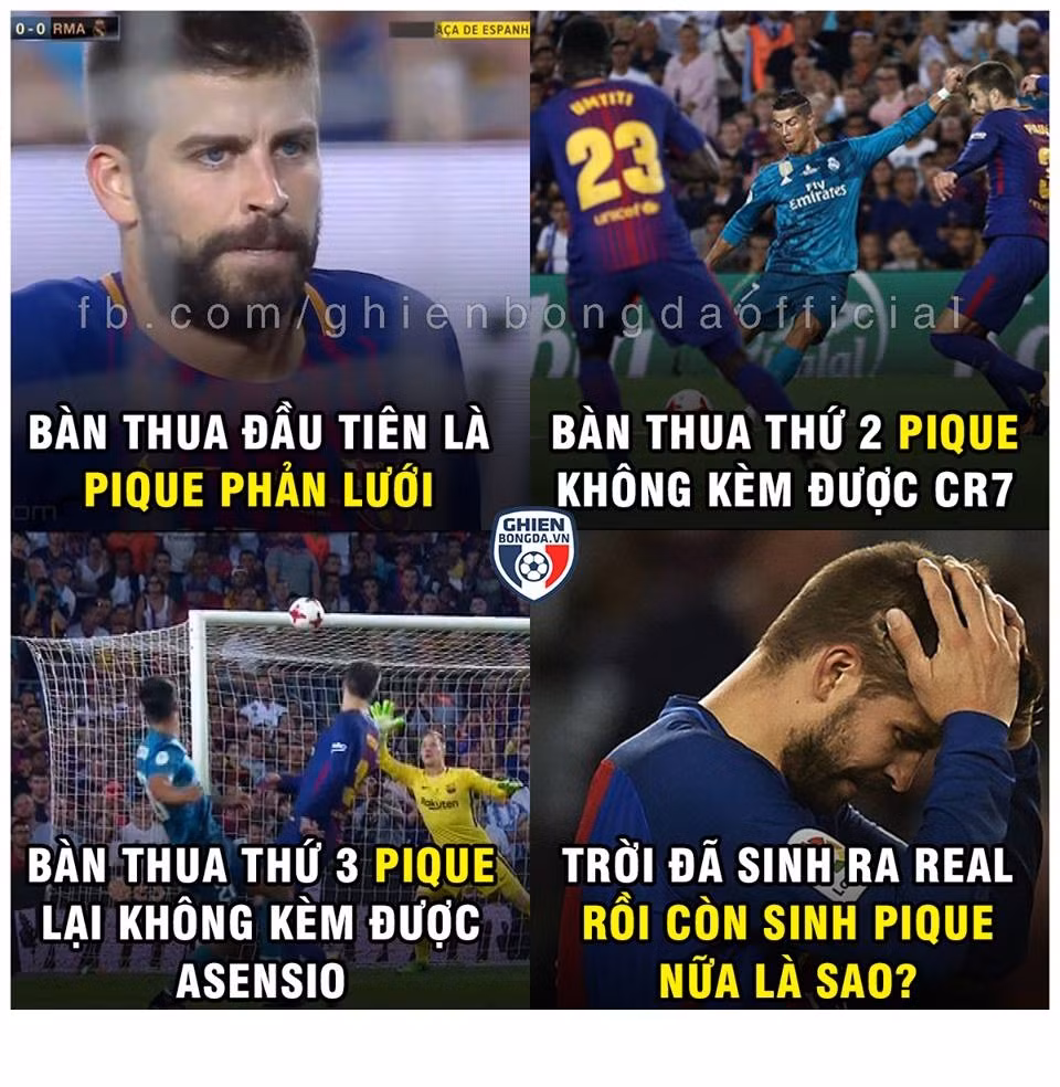 Cùng với giải Ngoại hạng Anh khai màn, đêm qua khán giả trên thế giới còn chứng kiến trận cầu siêu kinh điển giữa Real Madrid và Barca tại lượt đi Cúp Nhà vua Tây Ban Nha, nơi Pique là một kẻ tội đồ đáng ghét. Ảnh: Ghiền Bóng Đá