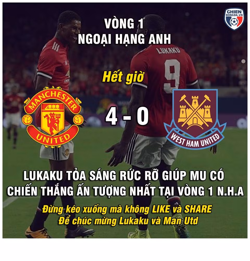 Chiến thắng 4-0 của M.U trước West Ham đã đưa Mourinho và các học trò đứng trên đỉnh của BXH ít nhất là đến cuối tuần sau. Ảnh: Ghiền Bóng Đá