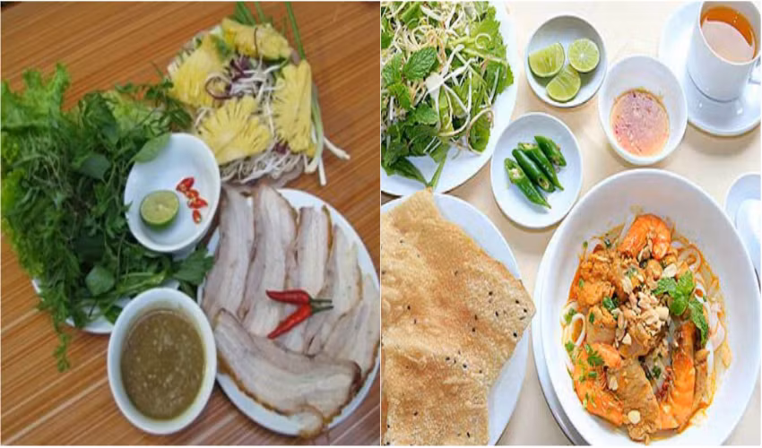 Món ăn ngon đặc sản: Ẩm thực miền trung ngon, với nhiều món vị cay, chua và ngọt. Các loại rau ăn kèm cũng khá thú vị và lạ miệng. Tới Đà Nẵng bạn không thể bỏ qua một số món ăn ngon nổi tiếng như: Mỳ Quảng, Bánh Xèo, Bánh tráng cuốn thịt heo, Chả Bò Đà Nẵng, Bánh Khô Mè Cẩm Lệ.