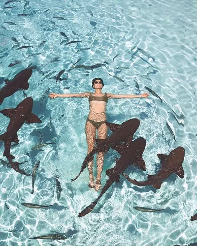 Quần đảo Bahamas là một trong những địa điểm Sorelle yêu thích nhất, nơi cô trải nghiệm cảm giác bơi cùng rùa biển và cá mập. Hơn nữa, cô gái có cơ hội dạo chơi trên bãi tắm, lặn ngắm hang động nơi từng quay James Bond.