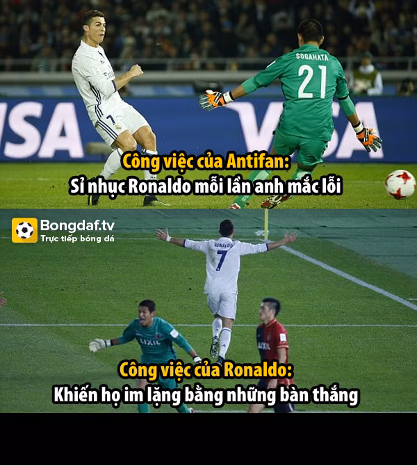 Những người ghét Cris Ronaldo liên tục "ném đá" anh trên khán đài còn anh cứ im lặng và "nã đạn" vào lưới đối phương ở dưới sân.