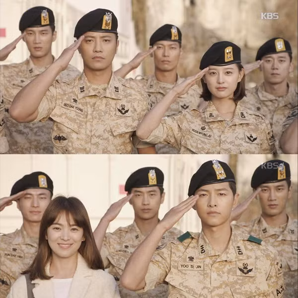 Trên Instagram, hàng nghìn bức ảnh của các bạn trẻ xứ Hàn được gắn hashtag tên phim Hậu duệ mặt trời và câu thoại nổi tiếng "Đoàn kết!".