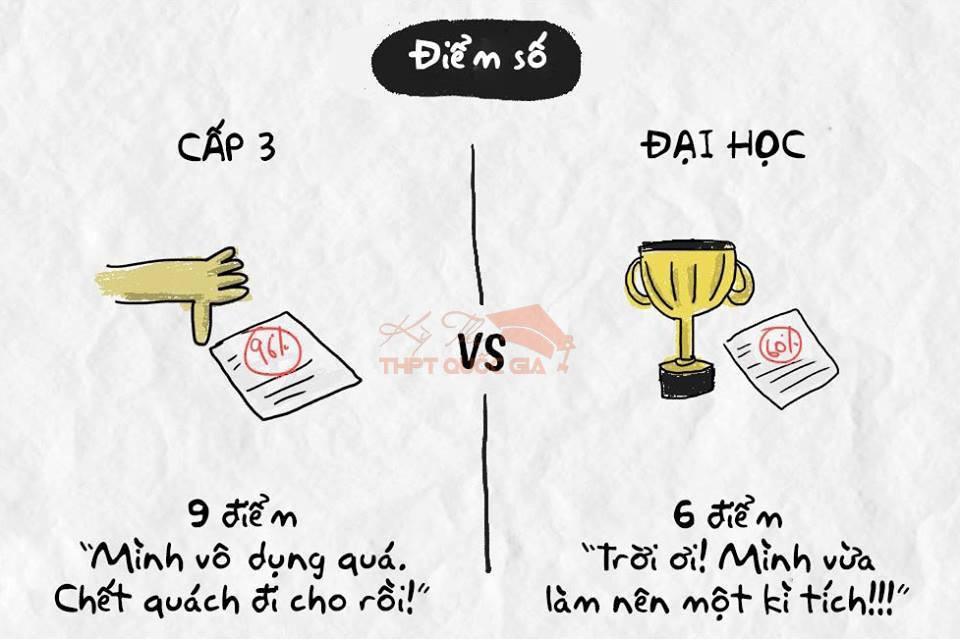 Đối với các học sinh cấp 3 điểm 9 khiến họ không khỏi phân vân bởi họ luôn muốn hướng tới sự hoàn thiện tuyệt đối. Nhưng khi vươn tới đại học, điểm số đó quả là xa xỉ và lúc đó mục tiêu hướng tới của họ chỉ là qua môn với số điểm chấp nhận được.