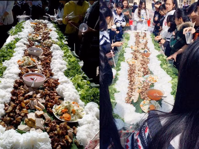 Theo nhiều thông tin mà dân mạng Việt lan truyền, để chuẩn bị cho buổi liên hoan tất niên bằng bún chả này, các bạn học sinh Bắc Giang đã chuẩn bị 20 kg bún, 15 kg thịt và 20 chai nước ngọt. Số lượng người thưởng thức mâm bún chả khổng lồ này cũng được cho là khoảng gần 100 người.