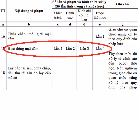 Cũng theo dự thảo được đưa ra, nếu HSSV môi giới mại dâm, chứa chấp sẽ chịu hình thức xử lý nặng hơn là buộc thôi học ngay lần đầu tiên bị phát hiện vi phạm.