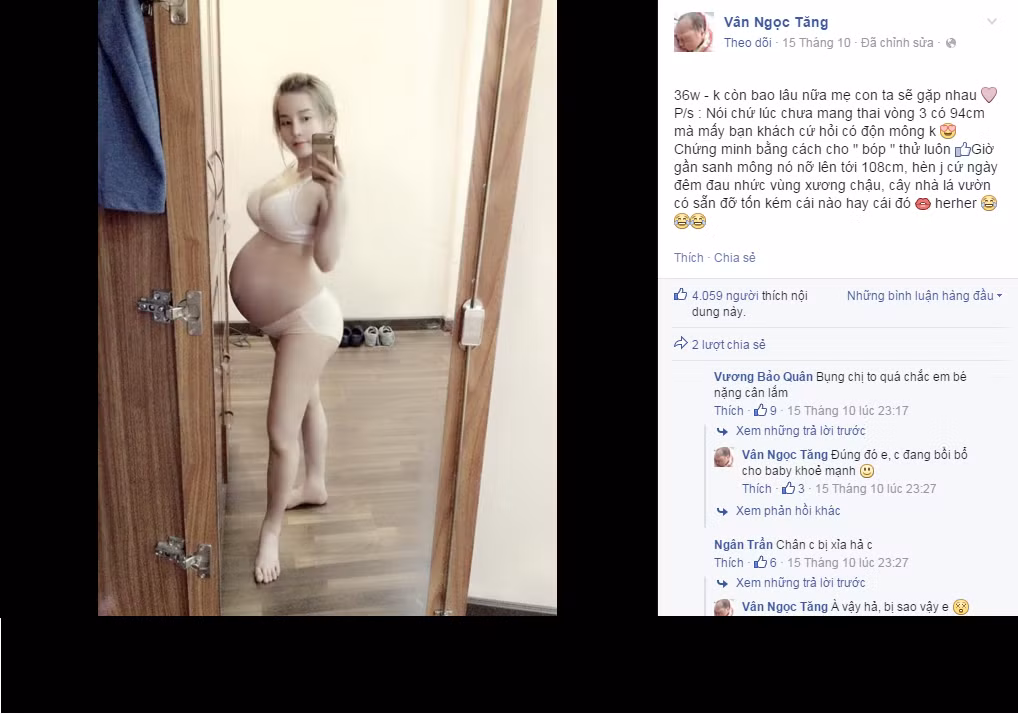 Trước khi sinh con, Vân Tokyo còn vô tư khoe hình mình trong bộ bikini với chiếc bụng bầu khiến nhiều người tỏ ra rất nóng mắt.