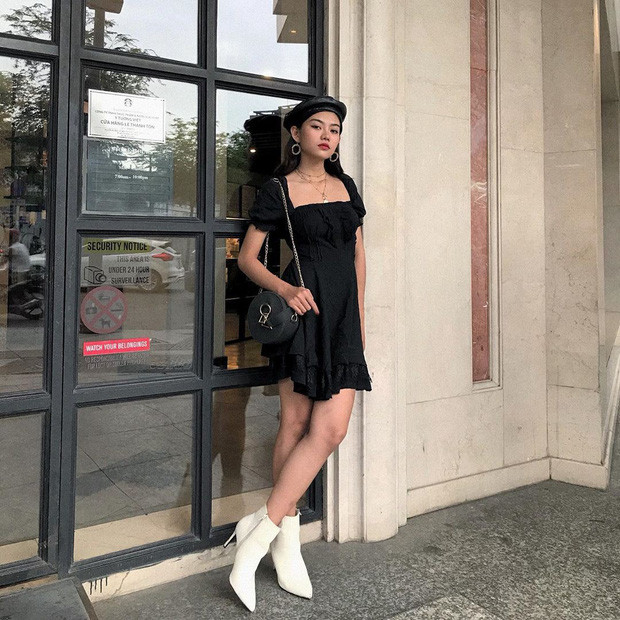 @lebnghi trông như một quý cô Paris thời thượng trong chiếc váy ngắn yêu kiều và mũ beret thật "chic".