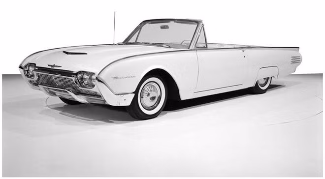 John F. Kennedy (1961-1963): Ford Thunderbird 1961 là chiếc xe của Tổng thống Kennedy diễu hành trong lễ nhậm chức năm 1961. Đây là thế hệ đầu tiên của dòng T-Bird với phong cách “Bullet Bird” gợi liên tưởng đến hình ảnh cây thương. Ảnh: Carfax