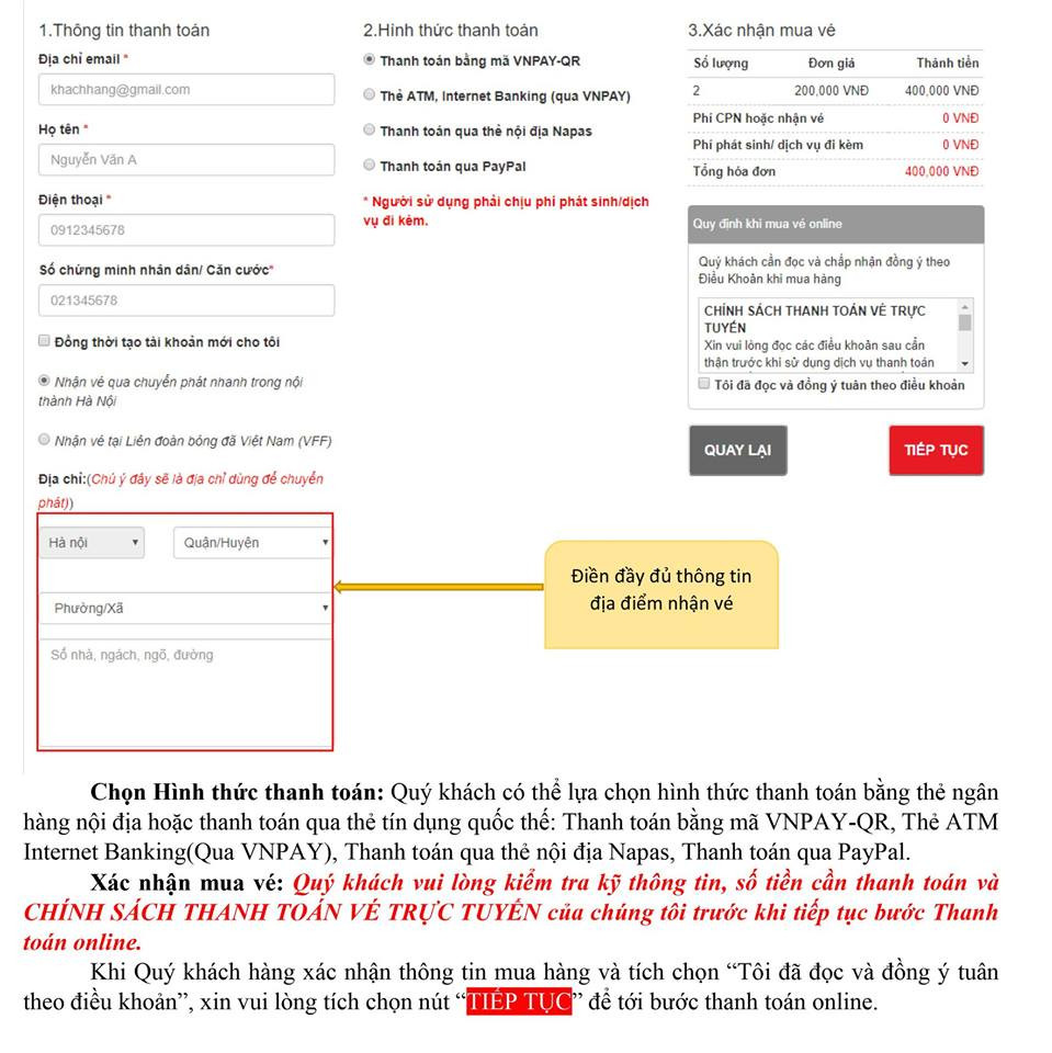 Hình thức mua vé online sẽ được bán trên 4 trang đó là vebongdaonline.vn; vebongonline.com.vn; ticketonline.vff.org.vn; vebongda.vff.org.vn.