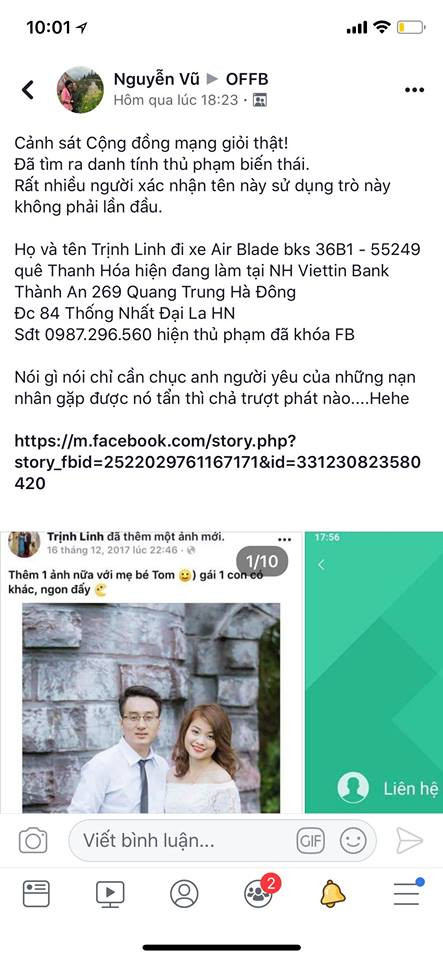 Không mất quá nhiều thời gian, CĐM đã tìm ra danh tính của kẻ biến thái gây ra sự việc phẫn nộ trên đoạn đường Nguyễn Trãi - Hà Đông. Theo đó, tên này có tên là Trịnh Linh hiện là nhân viên tại Ngân hàng Viettin Bank chi nhánh tại Hà Đông.