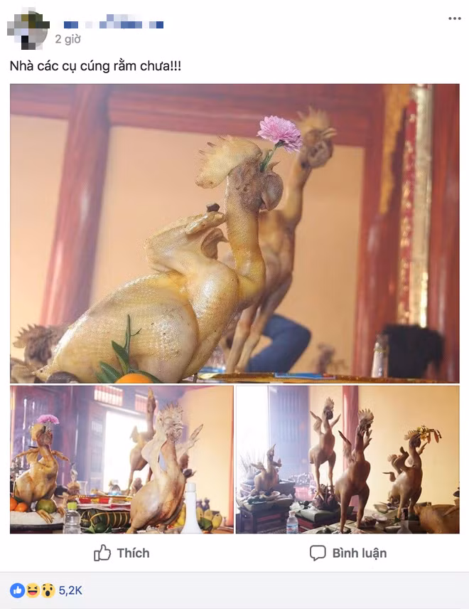 Con gà trên mâm cỗ cúng tổ tiên trong ngày rằm tháng giêng của người dân được chuẩn bị vô cùng công phu.