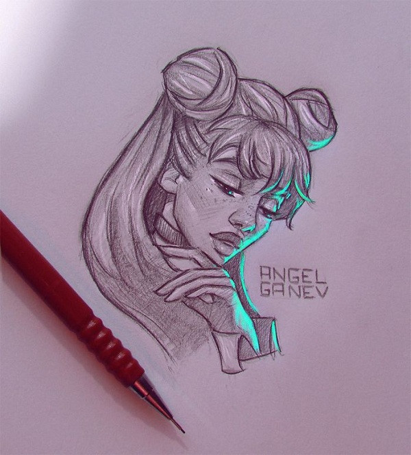 Trên kênh YouTube, anh chàng không ngần ngại chia sẻ quy trình sáng tạo nên bức tranh chì phát sáng. Điều thú vị là chàng họa sĩ làm nó hoàn toàn thủ công. Angel dùng chì màu để tạo tương phản sáng tối trong tranh.