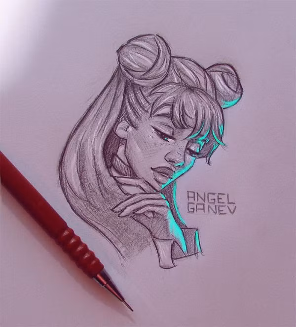 Trên kênh YouTube, anh chàng không ngần ngại chia sẻ quy trình sáng tạo nên bức tranh chì phát sáng. Điều thú vị là chàng họa sĩ làm nó hoàn toàn thủ công. Angel dùng chì màu để tạo tương phản sáng tối trong tranh.