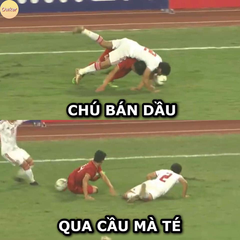 "Chú bán dầu... qua cầu mà té", bức ảnh chế được CĐM truyền tay nhau sau khi đội tuyển Việt Nam thắng UAE.
