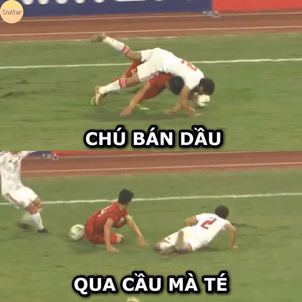 "Chú bán dầu... qua cầu mà té", bức ảnh chế được CĐM truyền tay nhau sau khi đội tuyển Việt Nam thắng UAE.