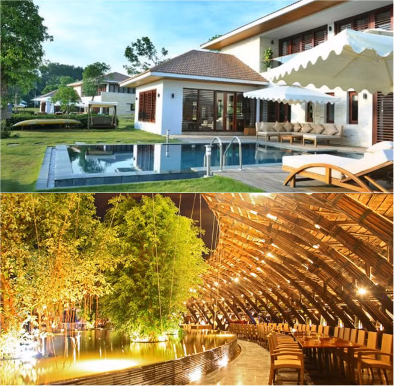 Flamingo Đại Lải (Vĩnh Phúc): Resort tuyệt đẹp này được tạp chí điện tử về kiến trúc và thiết kế Designboom đưa vào danh sách 10 công trình khách sạn và nghỉ dưỡng đẹp nhất thế giới. Với thiết kế xanh hài hòa với cảnh quan, cùng hệ thống nhà hàng sang trọng, bể bơi nước nóng ngoài trời lớn nhất miền Bắc, đồi Tùng, sân golf 9 hố và hàng loạt các dịch vụ đẳng cấp, resort này đem lại cho du khách một khoảng thời gian thư giãn tuyệt vời.