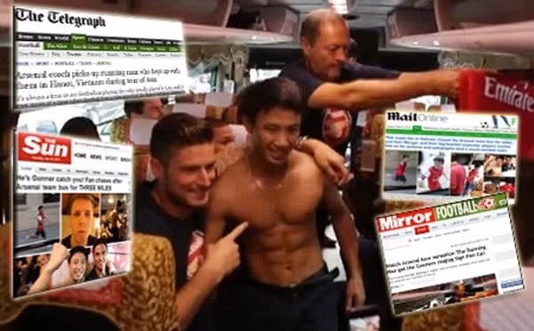 Vũ Xuân Tiến đã thể hiện tình cảm của mình đối với các cầu thủ Arsenal bằng cách chạy theo xe chở các "pháo thủ" từ Hồ Gươm cho tới Chùa Một Cột. Tổng đoạn đường mà chàng trai người Hải Dương này đã chạy đó là 8 dặm tương đương với 5 km.