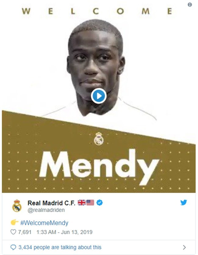 Real Madrid đã thuyết phục thành công Lyon bán Ferland Mendy với giá 48 triệu euro. Hậu vệ người Pháp vừa ký hợp đồng 6 năm với đội bóng Hoàng gia và dự kiến, vào tuần sau, tân binh mới nhất của đội chủ sân Bernabeu sẽ ra mắt các CĐV nhà.
