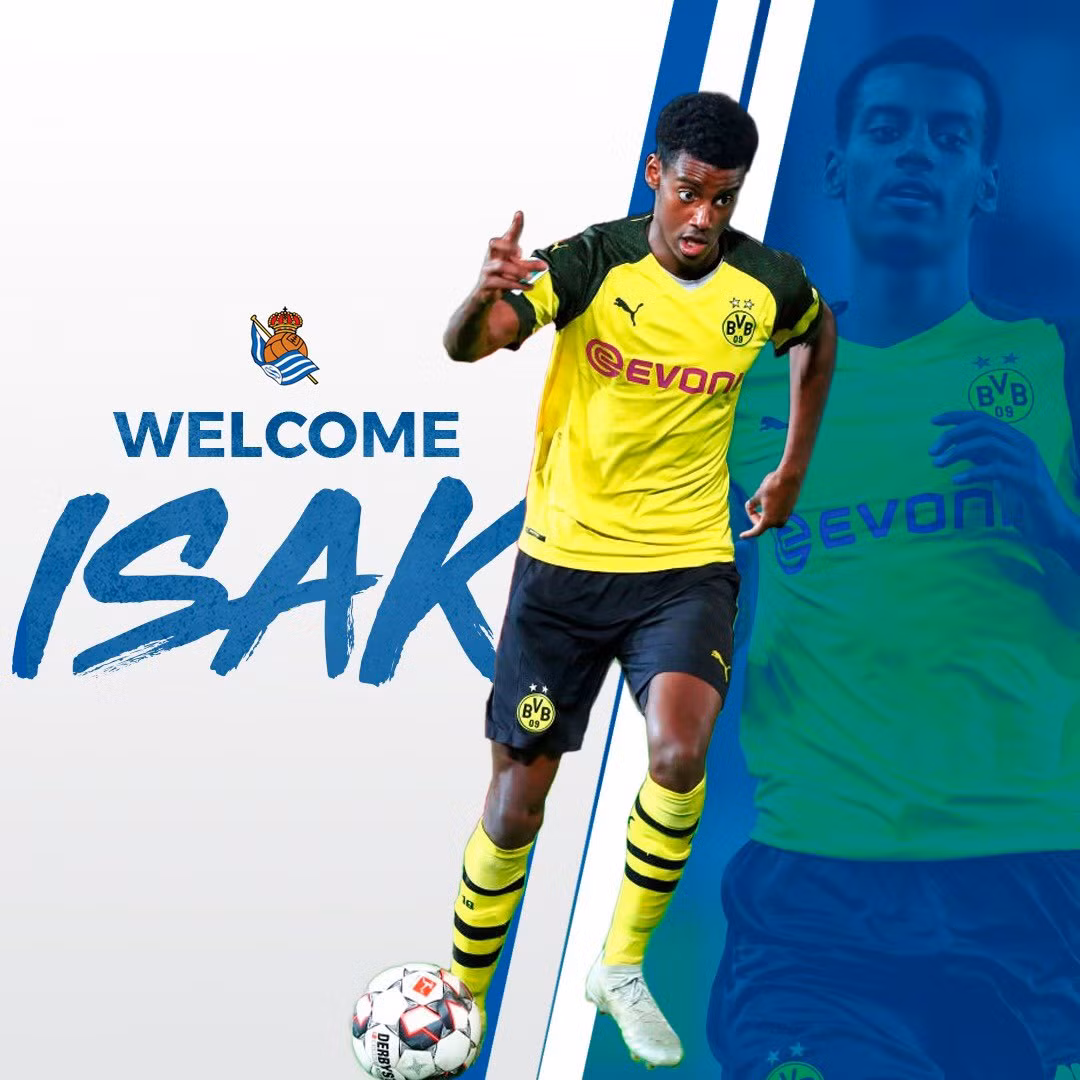 Ngày hôm qua, tờ Mundo Deportivo, Tây Ban Nha đã đưa tin tài năng trẻ Alexander Isak của Dortmund chuẩn bị gia nhập CLB Real Sociedad. Và không phải chờ đợi lâu, cách đây vài giờ, trang Twitter Sociedad đã chính thức đăng tải thông tin chào mừng Isak.