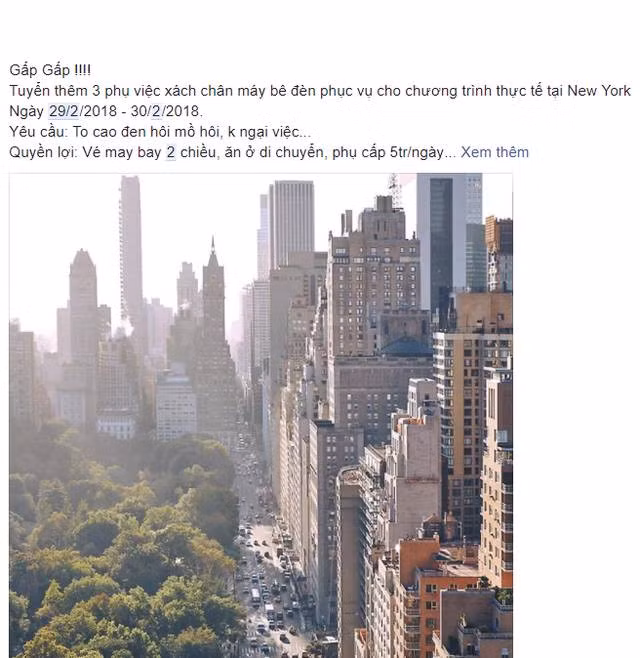 Thông tin tuyển dụng với mức ưu đãi không tưởng như đi New York (Mỹ) miễn phí, bao ăn ở và lương được 5 triệu đồng mỗi ngày thu hút được nhiều sự quan tâm của dân mạng trong ngày 29/2 và không ít người đã dính cú lừa ngoạn mục.