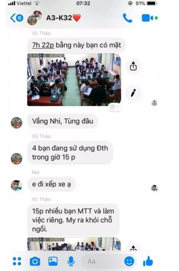 Tuy nhiên, mới đây trên Facebook đăng tải một đoạn chat được cho là của giáo viên đang quan sát lớp học mình làm chủ nhiệm qua camera.