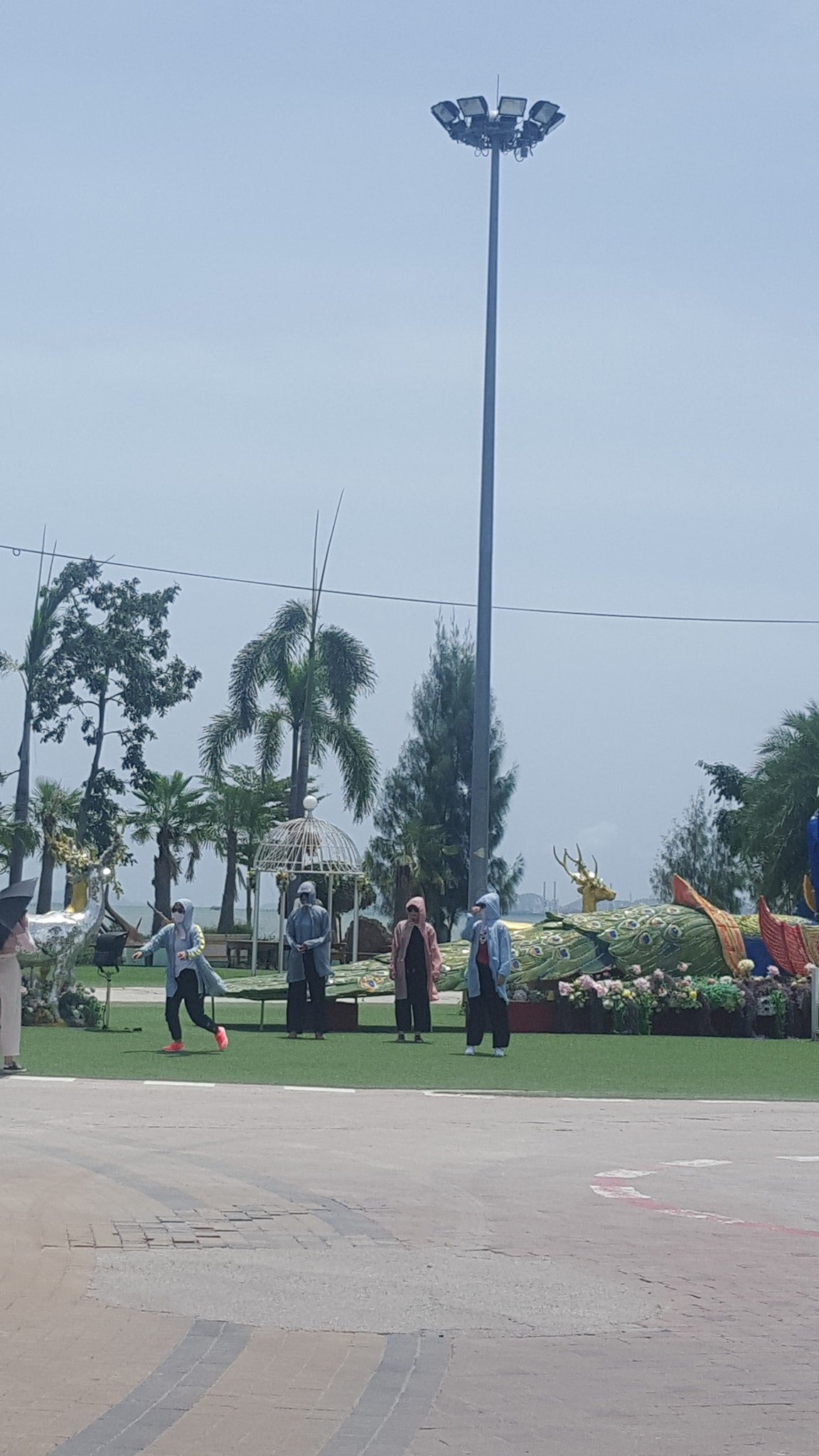 Theo Tuấn Nguyễn những bức ảnh này được chụp tại Thái Lan khi trời đang nắng rất to. Nhóm bạn này rất muốn chụp ảnh lưu niệm nhưng lại sợ ánh nắng làm ảnh hưởng đến da nên quyết định mặc áo chống nắng, đeo khẩu trang, đeo kính để chụp ảnh.