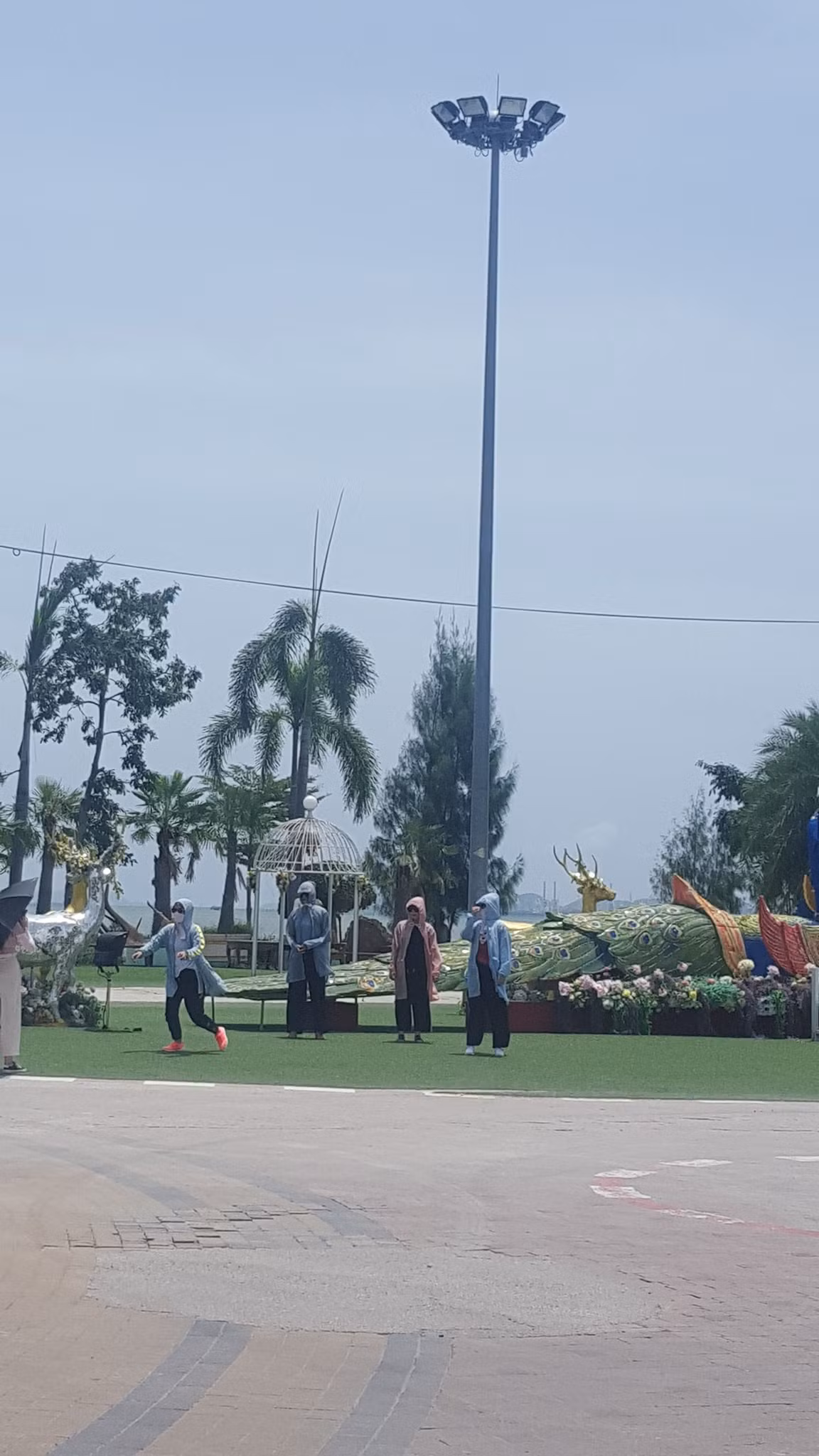 Theo Tuấn Nguyễn những bức ảnh này được chụp tại Thái Lan khi trời đang nắng rất to. Nhóm bạn này rất muốn chụp ảnh lưu niệm nhưng lại sợ ánh nắng làm ảnh hưởng đến da nên quyết định mặc áo chống nắng, đeo khẩu trang, đeo kính để chụp ảnh.