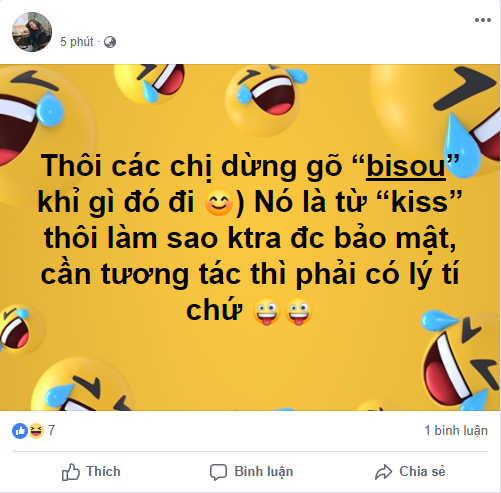 Bên cạnh việc Facebook bị lỗi hệ thống, nhiều dân mạng tung tin đồn rằng chỉ cần đánh "bisou" và nếu dòng chữ đánh ra hiện lên màu hồng tức là tài khoản của bạn được an toàn và nằm ngoài vùng lỗi của mạng xã hội.