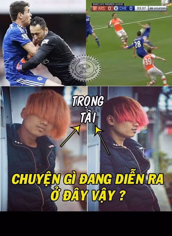 Cư dân mạng chế ảnh trong những tình huống phạm lỗi thì trọng tài đã bị tóc che hết mắt.