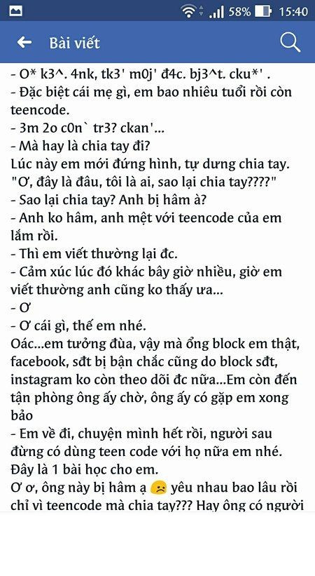 Cô nàng "số nhọ" khi bị người yêu chia tay vì sử dụng teencode hiện là sinh viên năm hai của trường Báo chí. Chỉ vì nghịch ngợm dùng teencode mà bị bạn trai chia tay khiến cô không khỏi ngạc nhiên và khó hiểu.