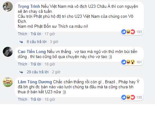 Nhiều dân mạng cũng nhờ đến thần thánh để mang đến may mắn cho các cầu thủ U23 Việt Nam tại trận bán kết VCK U23 châu Á sắp tới với đối thủ khá mạnh là U23 Qatar. Ảnh: Sưu tầm Facebook.