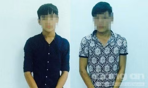 Hai bị can trong vụ cướp điện thoại xong quay lại xin mật khẩu. Ảnh: Công an TP HCM