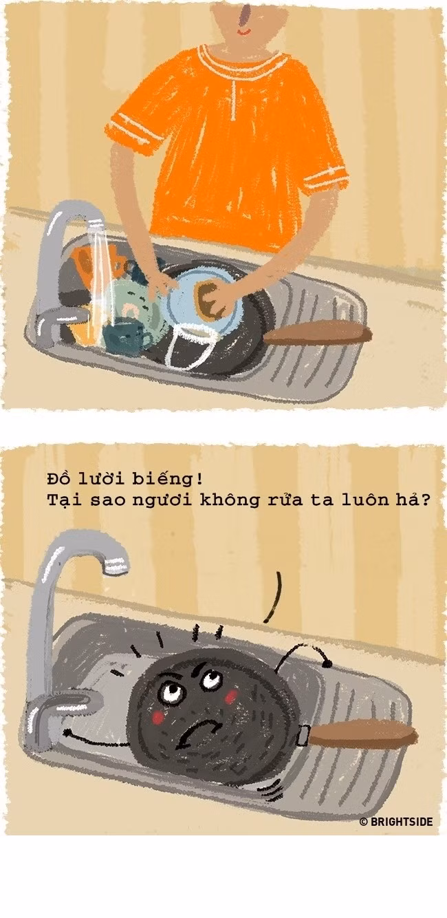 Đôi khi chỉ vì quá ngại rửa cái chảo nhiều dầu mỡ mà các bạn nữ đã để chúng lại cho tới lần sau sử dụng.