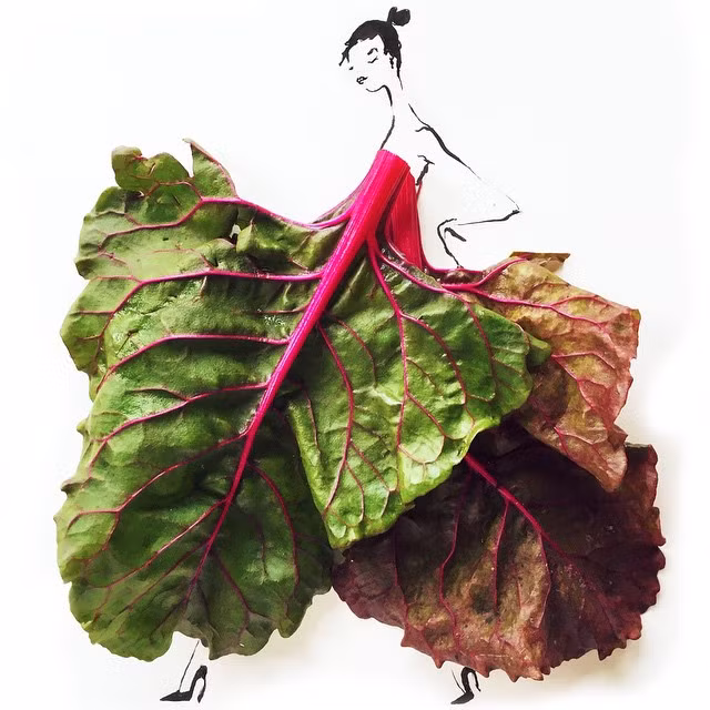 Bằng những rau củ quả hoàn toàn dễ kiếm hàng ngày, nhà thiết kế tài năng đã đưa ra những mẫu thời trang hết sức ấn tượng.