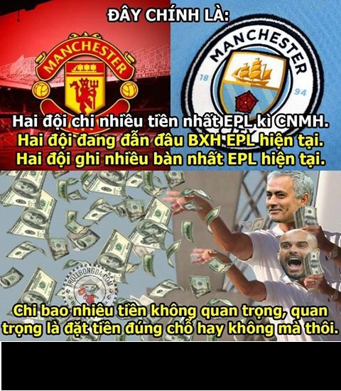 Man United và Man City là hai đội đang nắm nhiều kỷ lục nhất của mùa giải Ngoại hạng Anh 2016/2017 tính đến thời điểm này và châm ngôn hoạt động của họ đó là: "Chi bao nhiêu tiền không quan trọng, quan trọng là đặt tiền đúng chỗ hay không".