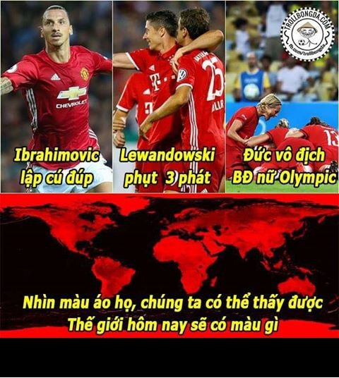 Sau chiến thắng của Man United, Bayern Munich và ĐT bóng đá nữ Đức, bức ảnh chế nhuộm đỏ cả thế giới được nhiều người chia sẻ trên mạng xã hội.