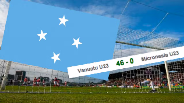 Đầu tháng 7 vừa qua, một trận đấu bóng đá quốc tế có tỷ số thật khó tin đó là trận đấu tại đại hội thể thao Châu Đại Dương 2015 giữa Vanuatu và Micronesia. Theo đó, Vanuatu đã ghi đến 46 bàn vào lưới Micronesia sau 90 phút thi đấu. Ở trận này, tiền đạo Jean Kaltack của Vanuatu đã một mình ghi đến 16 bàn.